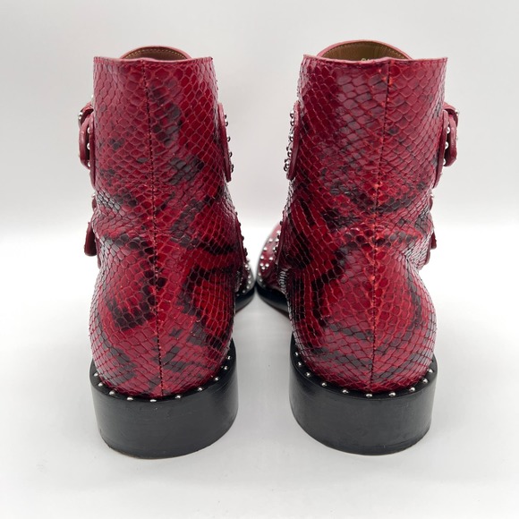 GIVENCHY Prue Ankle Boots Womens 35.5 Red Black Python Studded Buckle Bootie - Picture 3 of 12